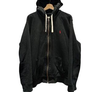 Polo Ralph Lauren Mens XXL Black Zip Hoodie Red Pony Distressed Thermal Hood